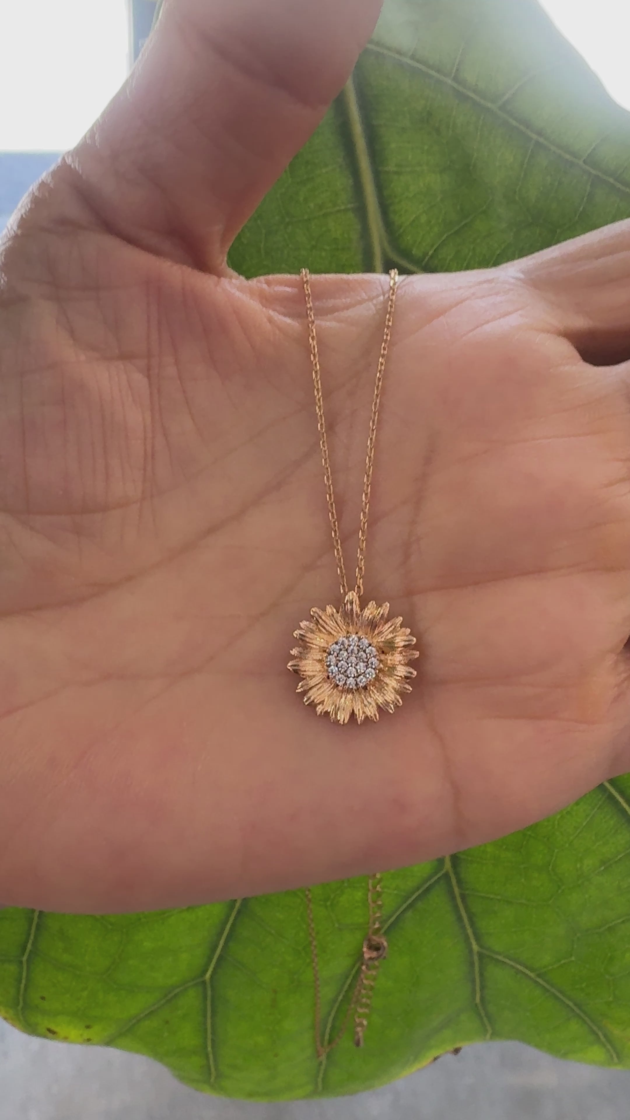 STG 18K Gold Plated Sparkly Sunflower Pendant Necklace – Dainty Floral Jewelry for Bright, Positive Vibes