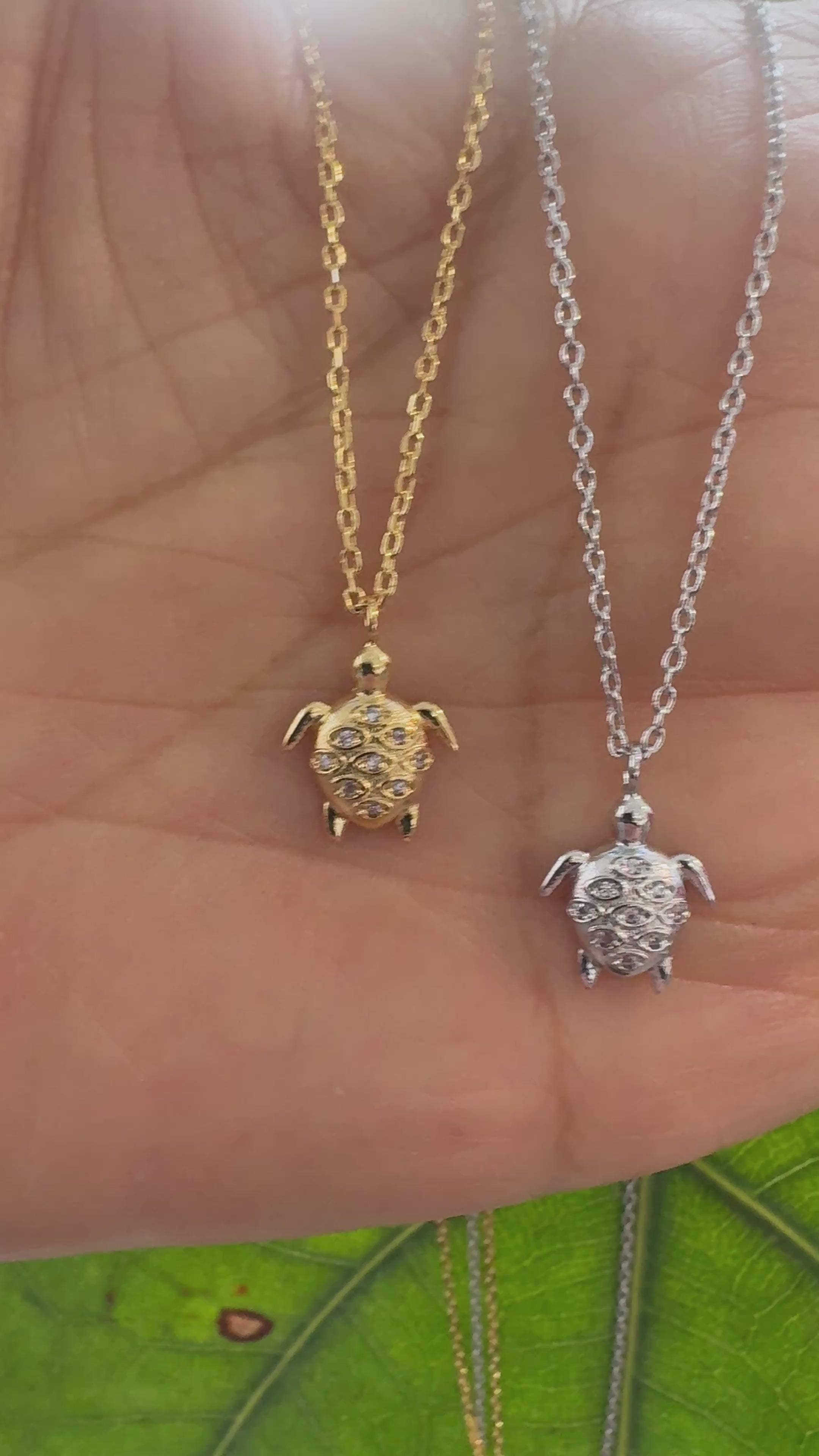 STG 18K Gold Plated CZ Studded Turtle Pendant Necklace for Women – Sparkling Sea Life Jewelry Gift