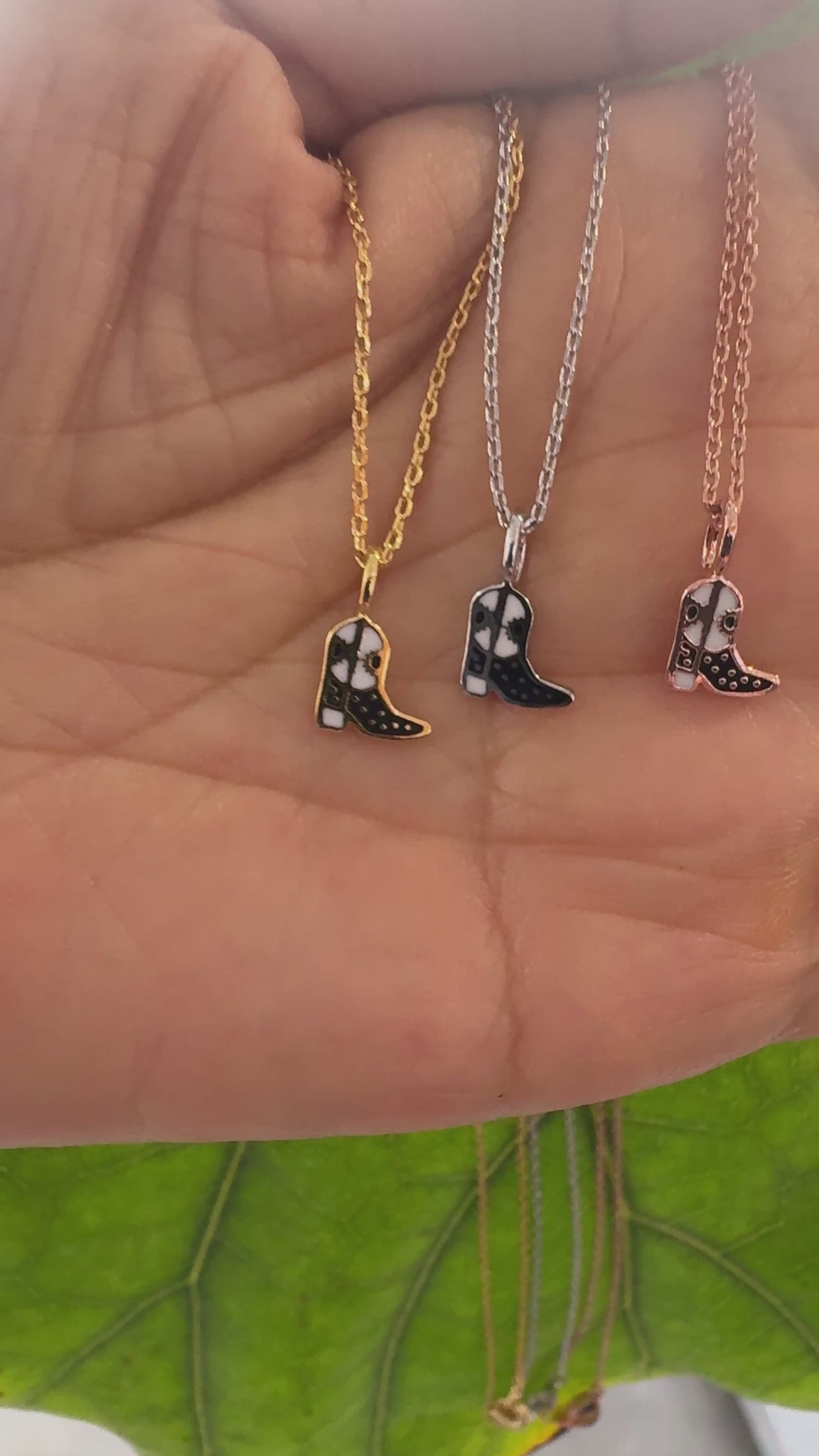 STG 18K Gold Plated Epoxy Cowboy Boots Pendant Necklace – Western Country Jewelry for Rodeo and Festival Style