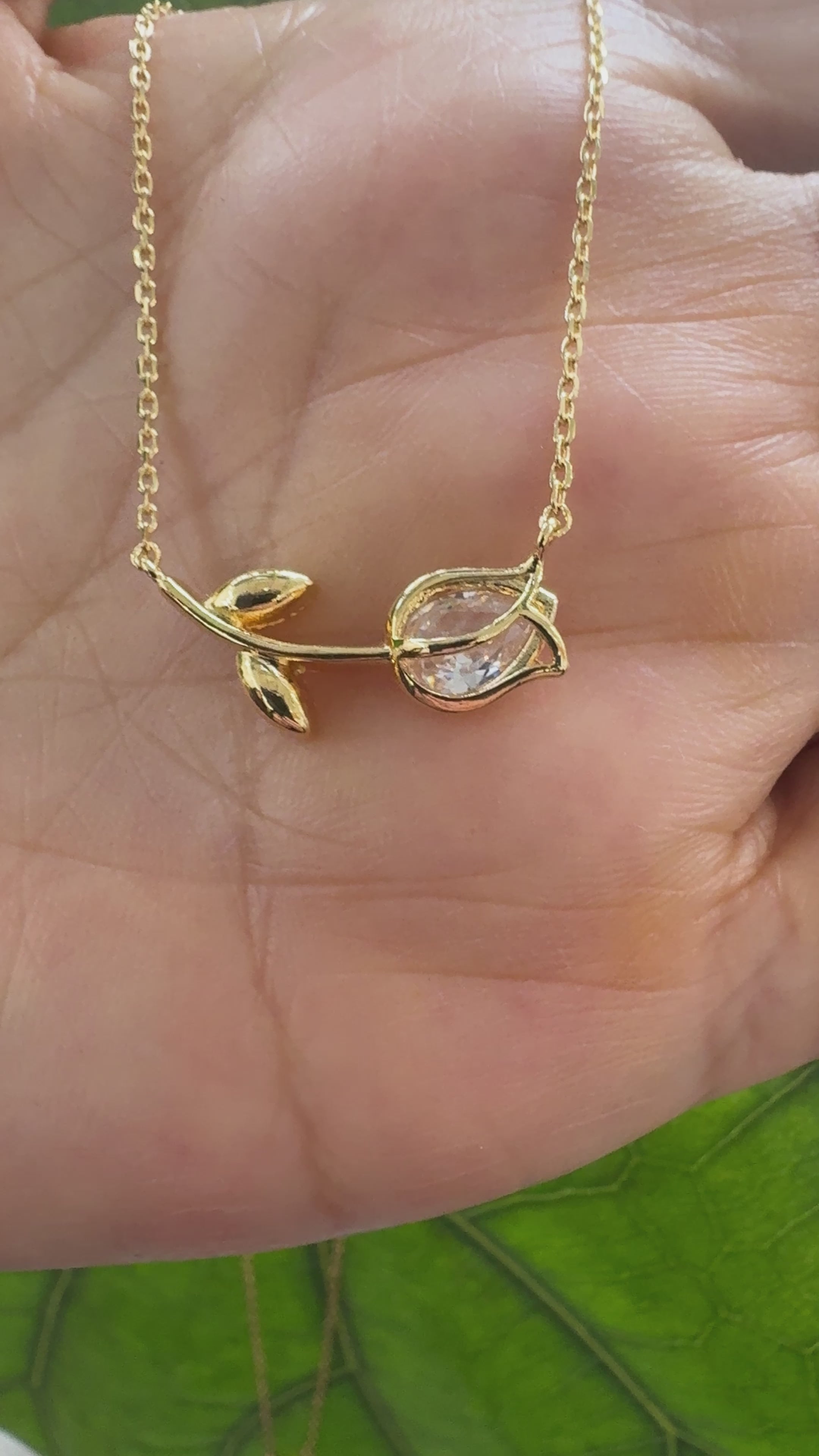 STG 18K Gold Plated April Diamond Birthstone Tulip Pendant Necklace – Elegant Gift for Her