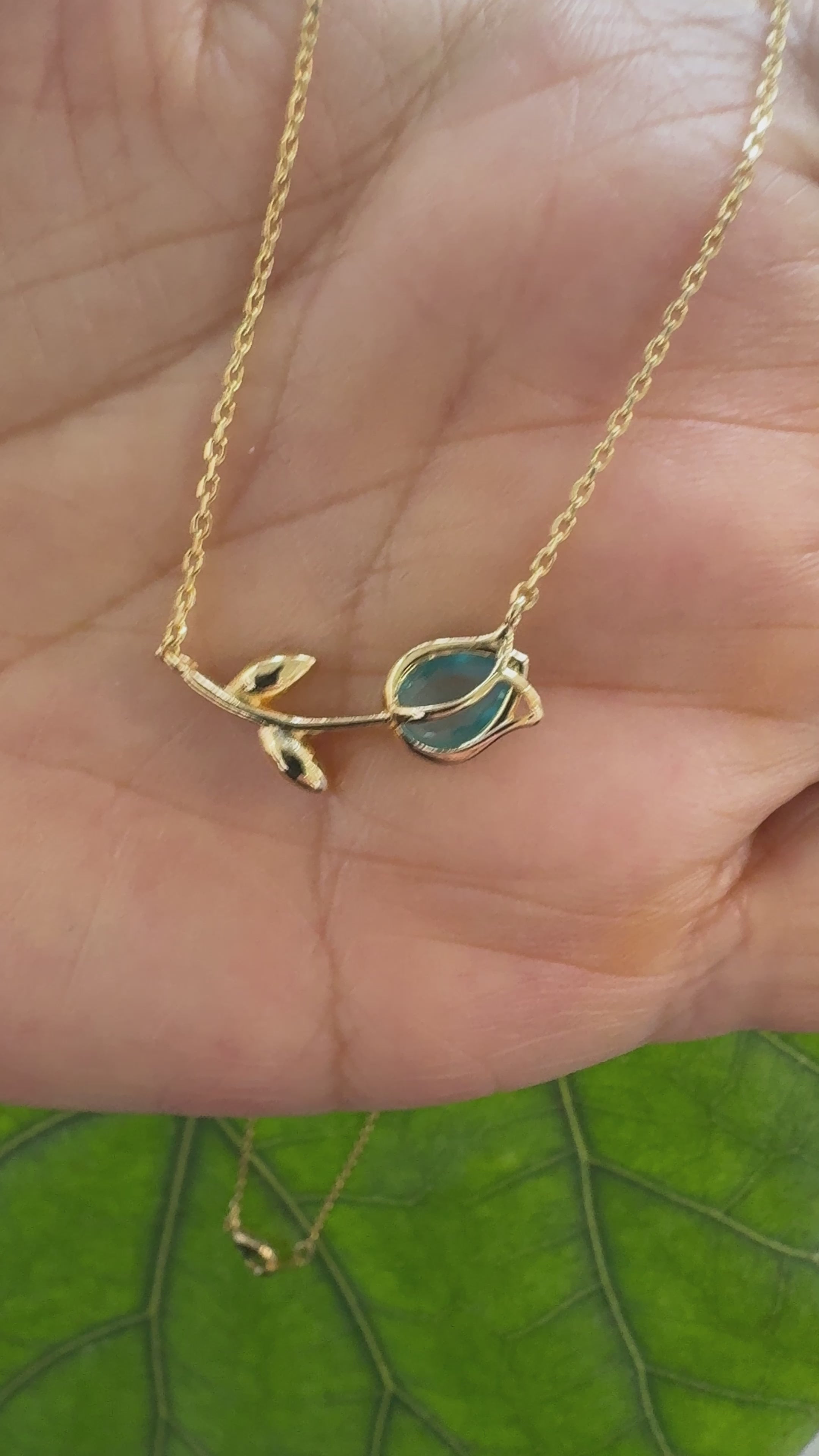 STG 18K Gold Plated March Aquamarine Birthstone Tulip Pendant Necklace – Elegant Jewelry Gift for March Birthdays