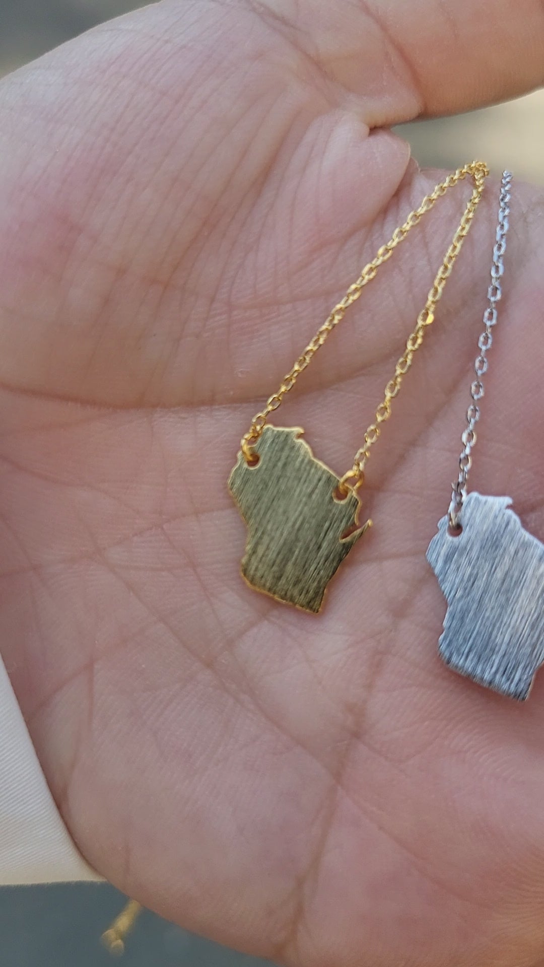 STG 18K Gold Plated Dainty Brushed Wisconsin State Pendant Necklace – Stylish & Unique State Jewelry for Wisconsin Lovers