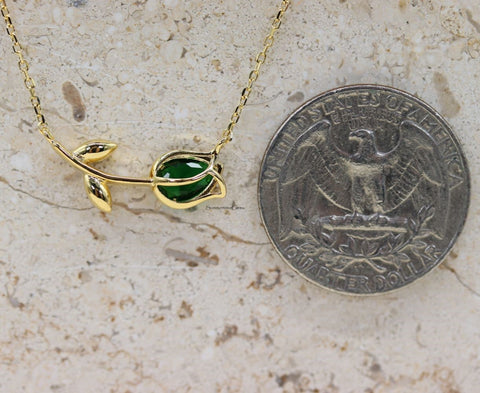 STG 18K Gold Plated May Emerald Birthstone Tulip Pendant Necklace – Elegant Floral Jewelry Gift for May Birthdays