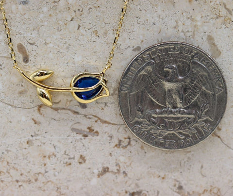 STG 18K Gold Plated September Sapphire Birthstone Tulip Pendant Necklace – Elegant Jewelry Gift for September Birthdays