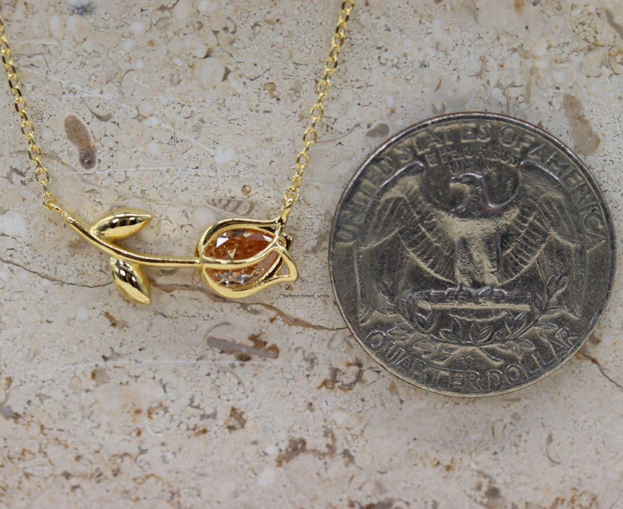STG 18K Gold Plated November Citrine Birthstone Tulip Pendant Necklace – Elegant Jewelry Gift for November Birthdays