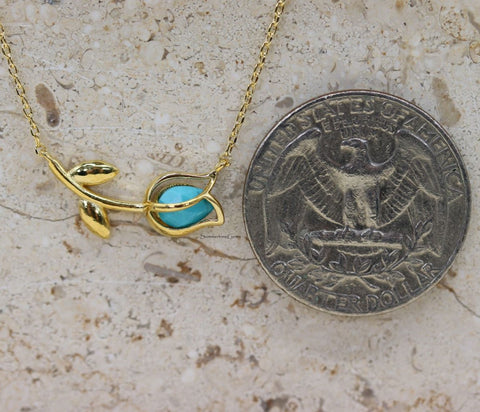 STG 18K Gold Plated December Turquoise Birthstone Tulip Pendant Necklace – Elegant Jewelry Gift for December Birthdays